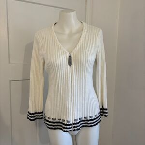 First Issue Liz Claiborne Size Medium Ribbed Gingham Ribbon Preppy Cardigan